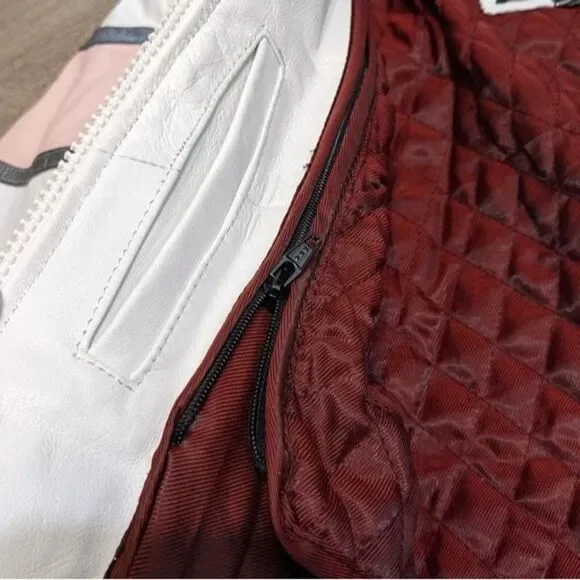Leather jacket Jamin white with pink and silver stripe removable lining XS - Picture 6 of 12
